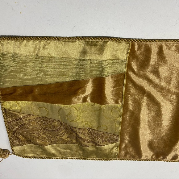 Table runner w/ blocks of gold, paisley & velvet, bound with gold metallic braid - Picture 7 of 11